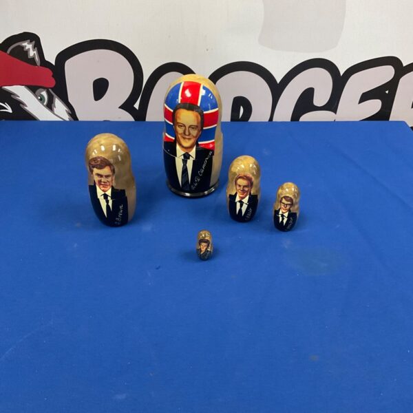 Russian doll depicting a British Prime Minister, collectible political memorabilia.