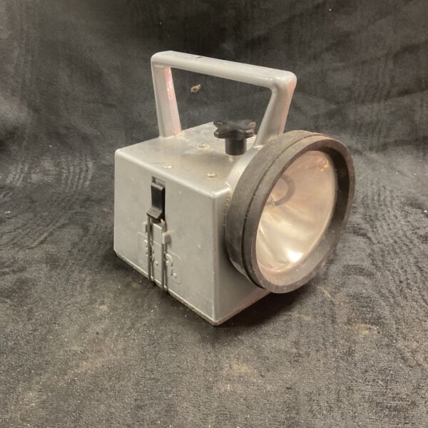 Vintage British Rail Bardic lamp showing side view and handle.