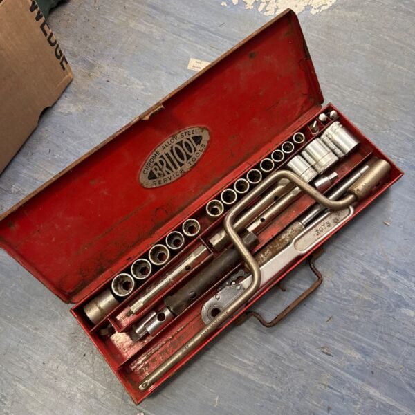 Vintage Britool imperial socket set with various sized sockets.