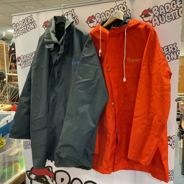 Vintage BT British Telecom jackets, size L, in navy and orange.