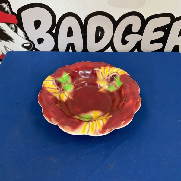 Vintage Burleigh Ware fruit bowl with red and yellow glaze.