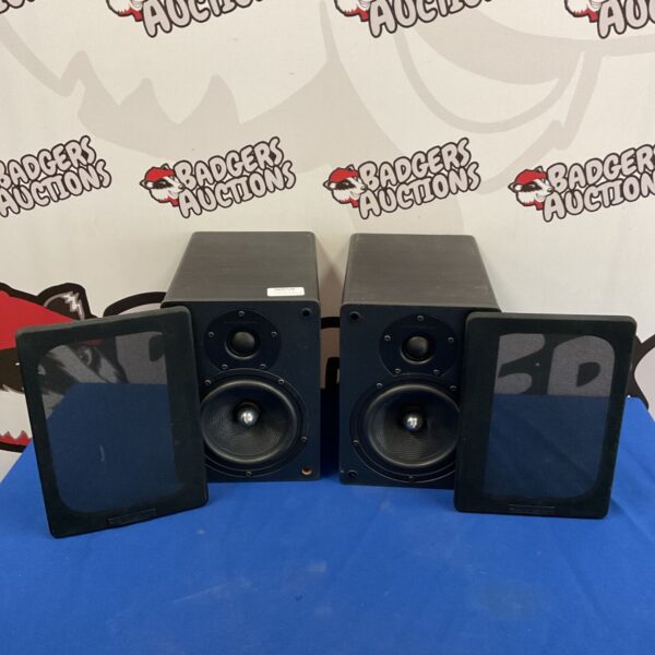 Pair of black Cambridge Audio S-Series bookshelf speakers.
