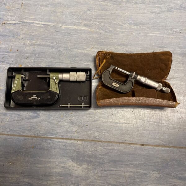 CEJ Sweden micrometer with wooden case, vintage measuring tool.