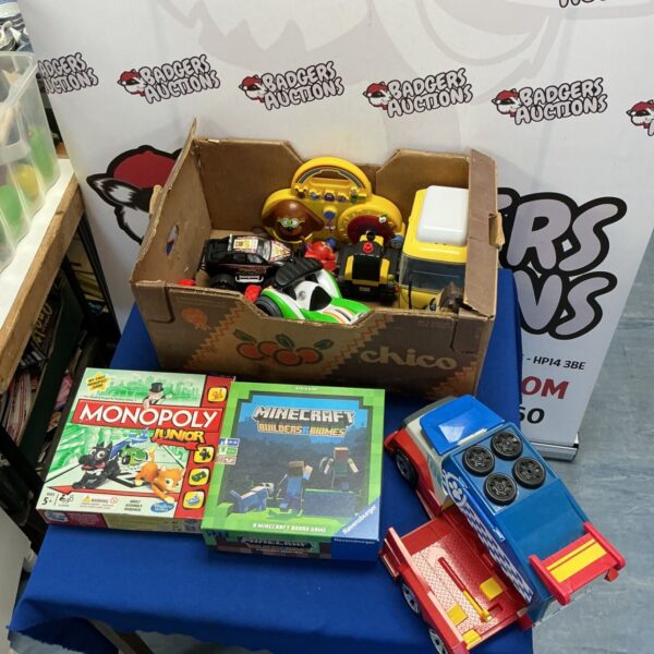Children’s toy bundle featuring Minecraft board game and Monopoly Junior.