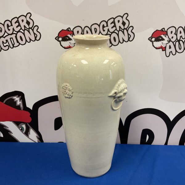 Antique Chinese crackle glaze vase with foo dog handles.