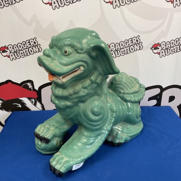 Large vintage Chinese turquoise ceramic foo dog statue.