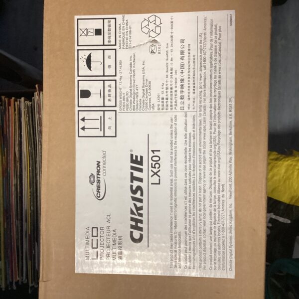 Christie LX501 LCD projector with Crestron connectivity, side view.