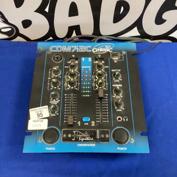 Vintage Citronic CDM7:2C DJ mixer with controls visible.