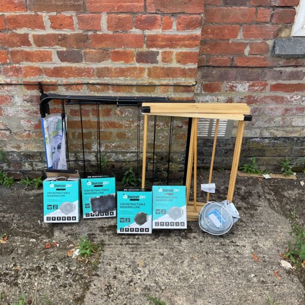 Mixed job lot of clothes airers and lines from B&Q returns.