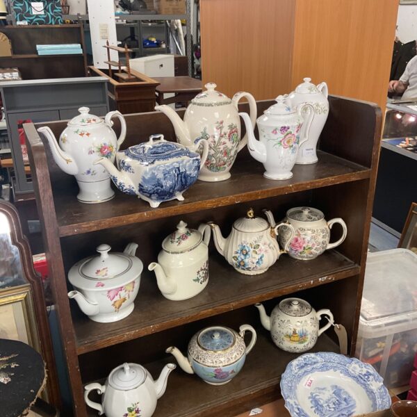Collection of twelve vintage porcelain and china tea pots.