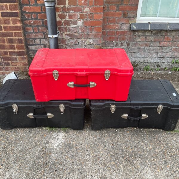 Lot of three vintage Contico storage boxes for tools and storage.