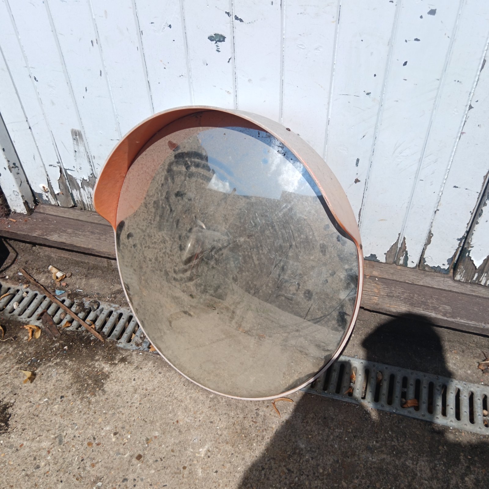 Convex round mirror with pole mount bracket for security or traffic.