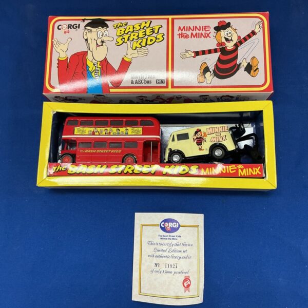 Corgi Bash Street Kids Minnie the Minx limited edition van and bus set.