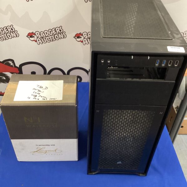 Black Corsair 750D computer case with included parts.