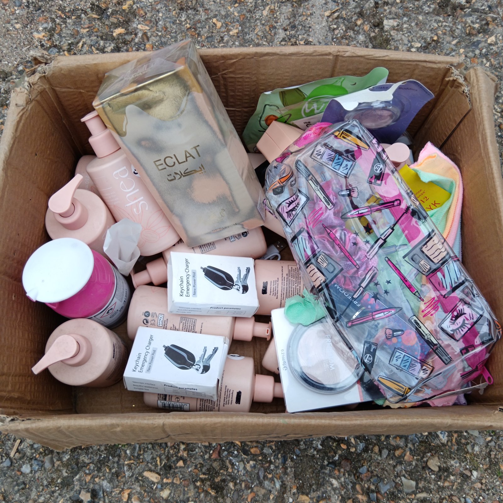 Cosmetic bundle featuring Shea hand wash and Eclat perfume.