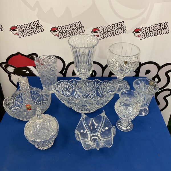 Collection of vintage crystal goblets, including Anna Hutte pieces.