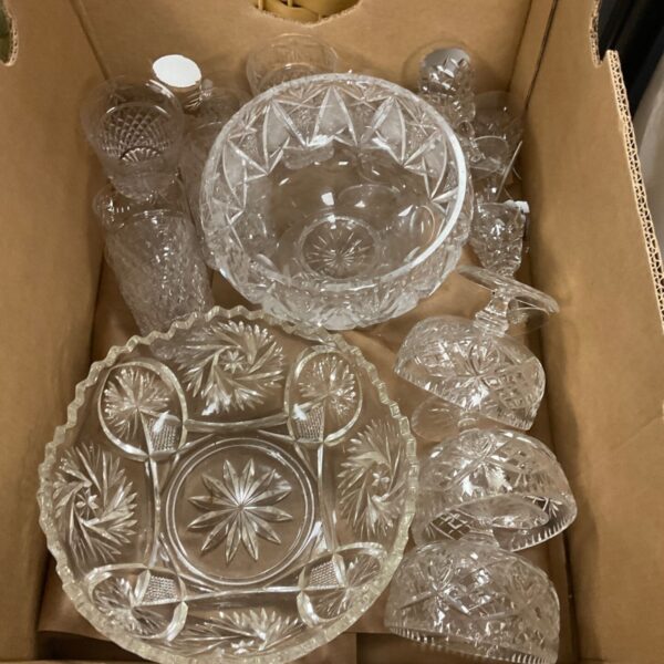 Collection of vintage cut glass bowls, including a salad bowl.