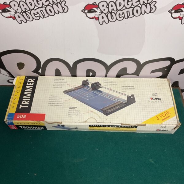Vintage Dahle paper trimmer model 508 in original packaging.
