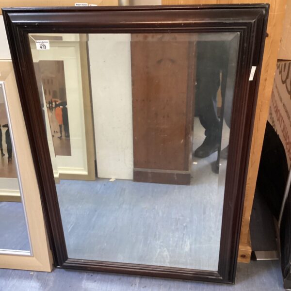 Large dark wood rectangular wall mirror for home decor.