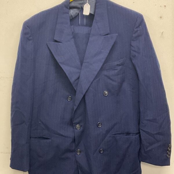 Navy blue vintage demob suit, front view.