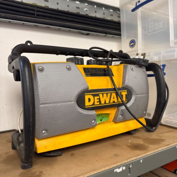 Yellow and black Dewalt site radio for jobsite use.