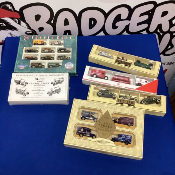 Diecast vehicle sets bundle including Days Gone and Famous Stores of London.
