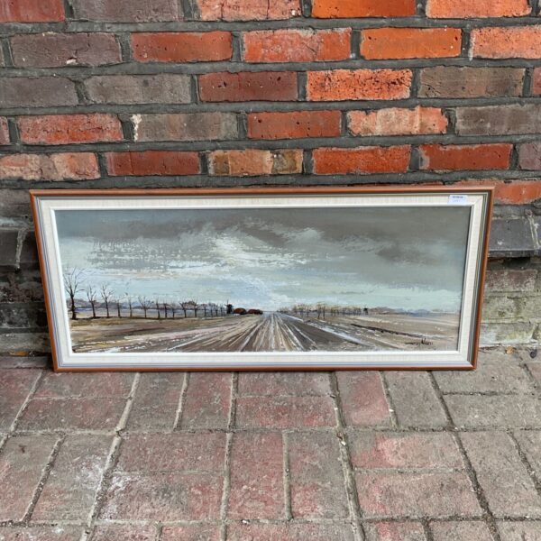 Dorothy Ward oil painting of a desolate farm with a windmill.