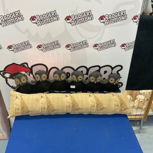 Pair of owl and labrador draught excluders for home comfort.