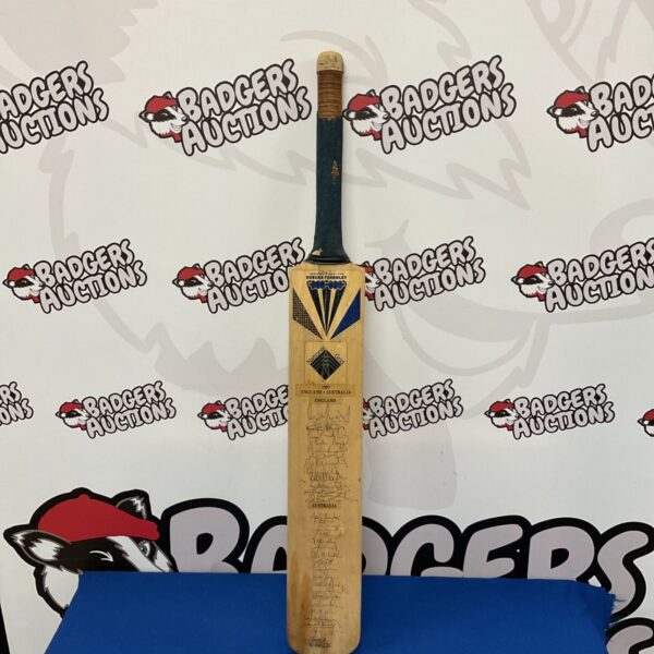 Signed Duncan Fearnley cricket bat from England vs Australia 1997 match.