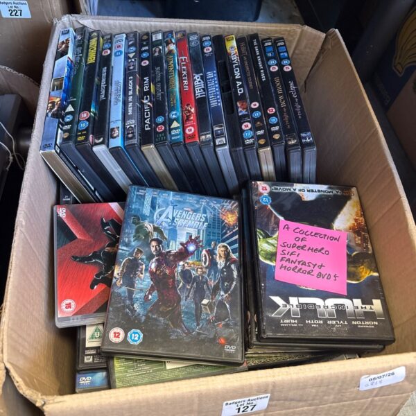 DVD collection lot featuring superhero, sci-fi, fantasy and horror films.