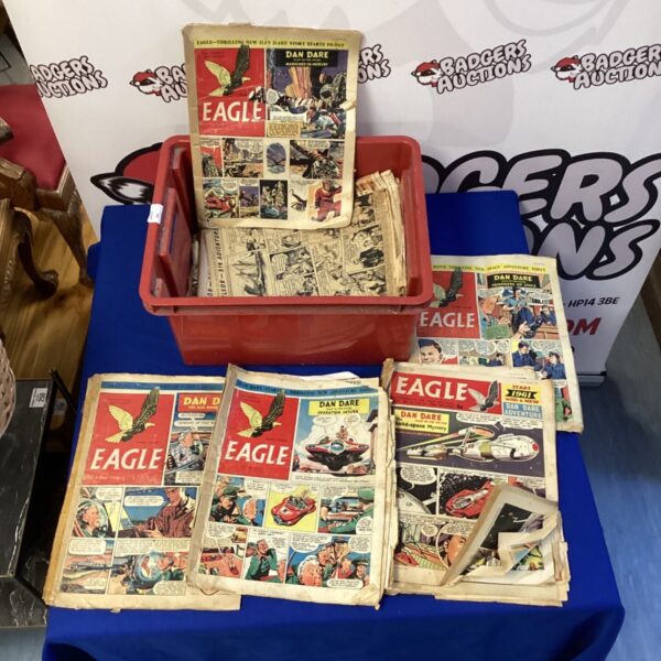 Vintage 1960s Eagle comics featuring Dan Dare, a classic British science fiction comic.