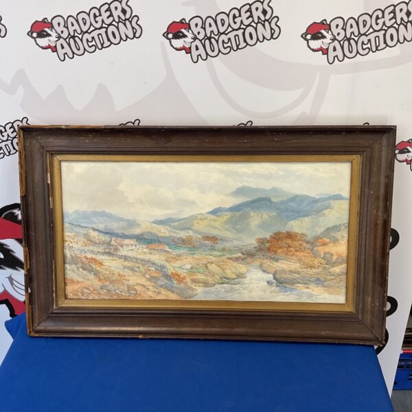 Edwin Penley watercolour painting of a Scottish Highland landscape with a fisherman.