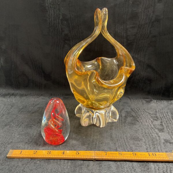 Vintage Egermann amber glass basket with clear base.