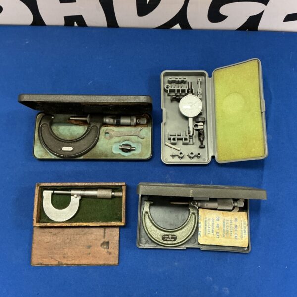 Lot of four vintage engineers micrometers including Moore and Wright.