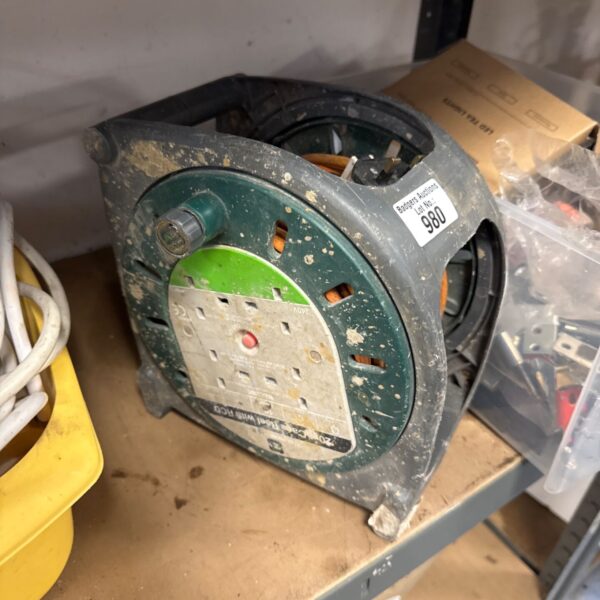 Four gang extension reel with RCD for outdoor power.