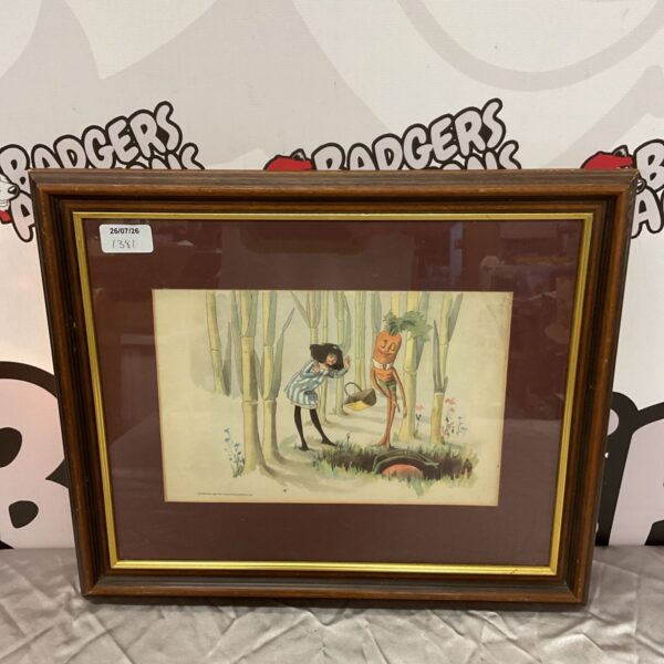 Vintage 1897 Florence Upton chromolithograph of Poppy and The Carrot Man.