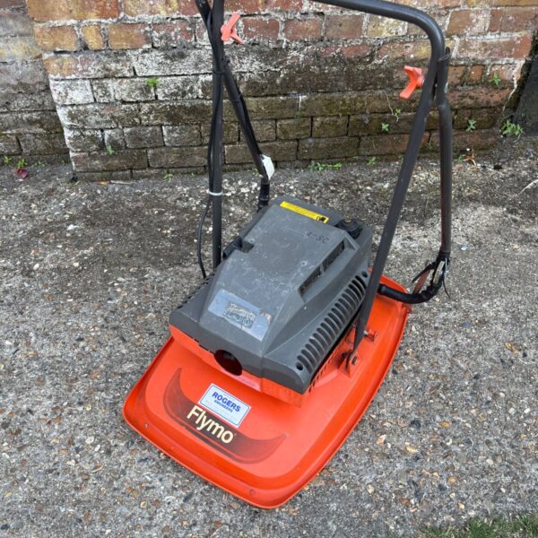 Flymo E38 electric hover lawnmower in used condition.