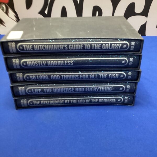 Folio Society collection of Douglas Adams books, including Hitchhiker's Guide.