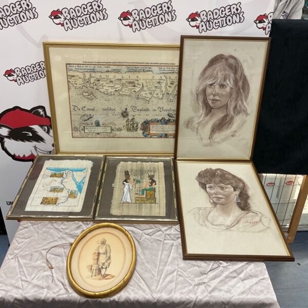 Mixed lot of framed portrait artwork for collectors and home decor.