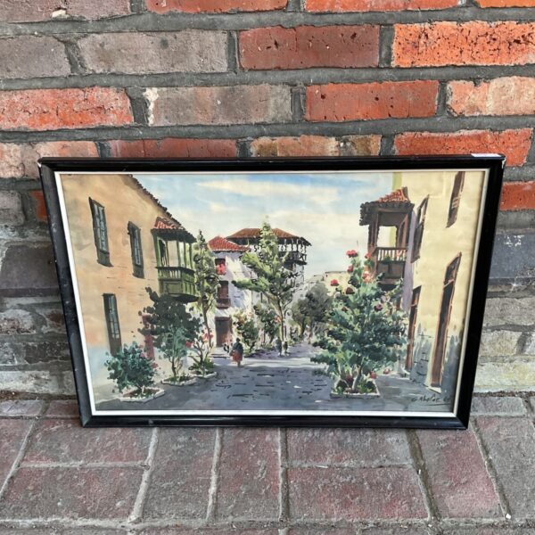 Signed G abapas watercolour painting of a vibrant oriental street scene.