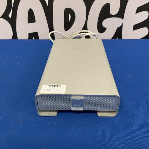 G-Technology 2TB external hard drive with label visible.