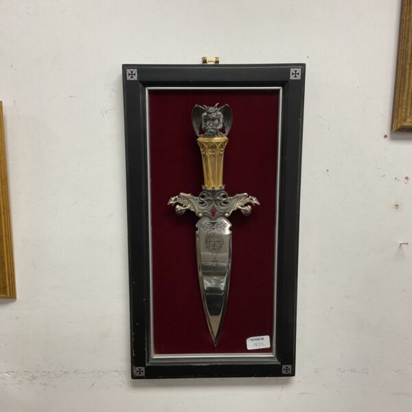 Framed fantasy gargoyle dagger, a unique collectible wall display.