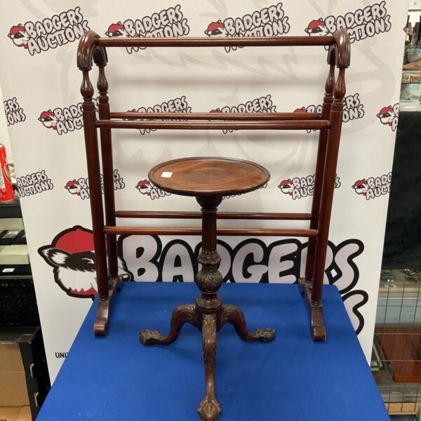 Antique Georgian mahogany wine table with integrated towel rail.