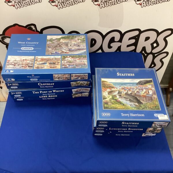 Vintage Gibson jigsaw puzzles by Terry Harrison featuring British scenery.
