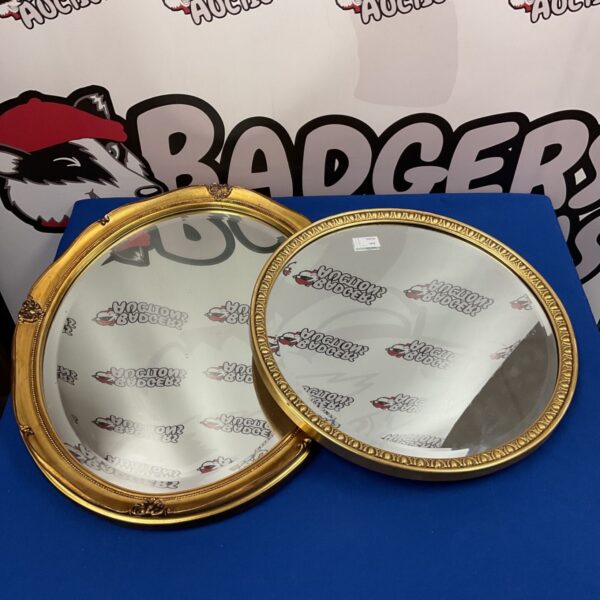 Two antique gilt framed bevel edged mirrors for wall display.