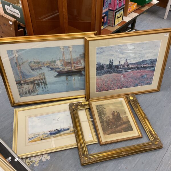 Joblot of gilt framed prints including a Henry Alken coaching print.