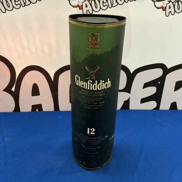 Bottle of Glenfiddich Single Malt Scotch Whisky with label.