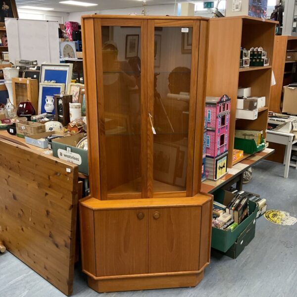 Mid century Gplan corner display cabinet with glass front.