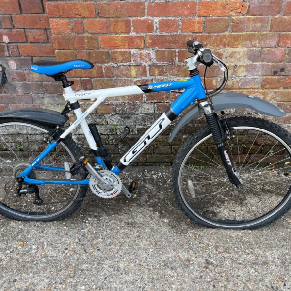 Side view of a vintage GT Tempest mountain bike.