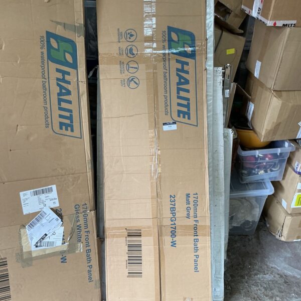 Halite 1700mm matt grey bath panel in original packaging.